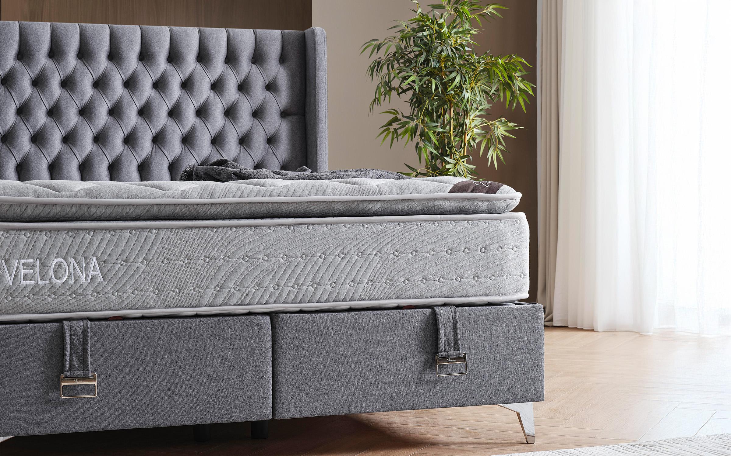 Pat dublu Boxspring 160/200 Velona + saltea, gri  4